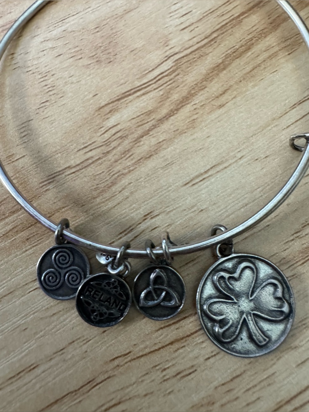 Alex and Ani Silver-Tone Celtic Charm Bangle Bracelet with Shamrock